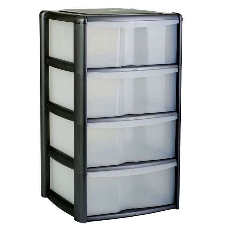 Plastic Storage Unit 4 Drawers 127 Litres Extra Large - Clear & Black by Premier