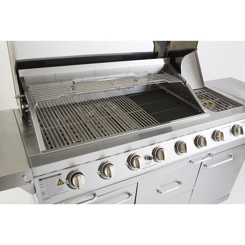 Outback Signature 6 Burner Gas BBQ with Side Burner Stainless Steel