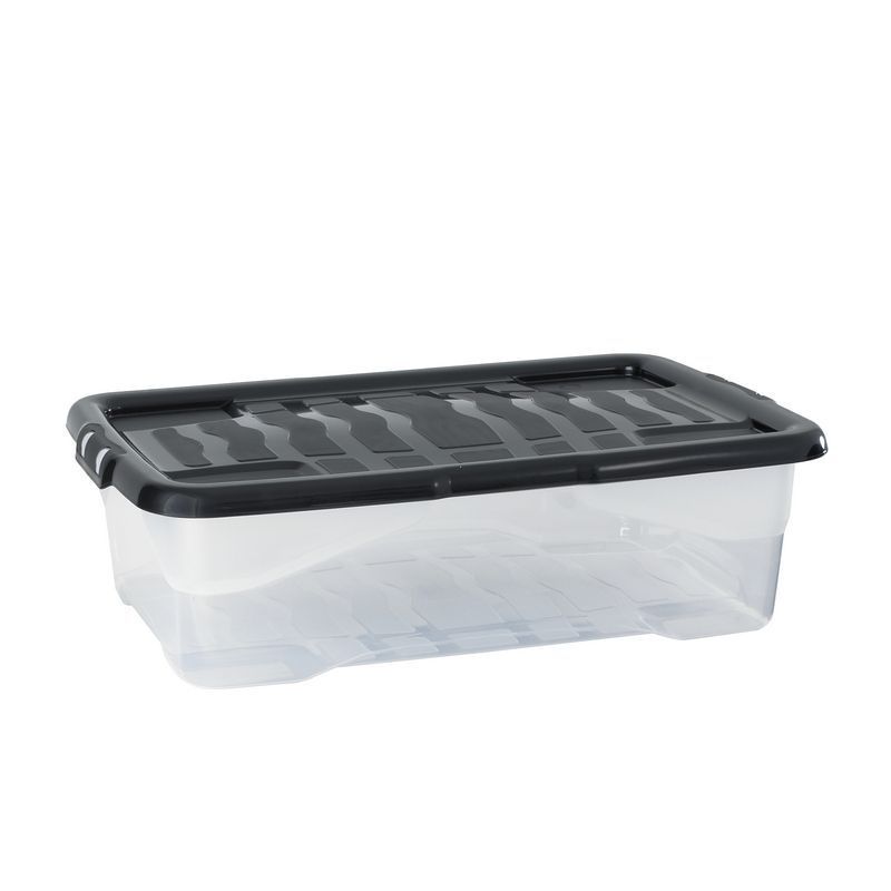 Plastic Storage Box 30 Litres - Clear & Black Curve by Strata