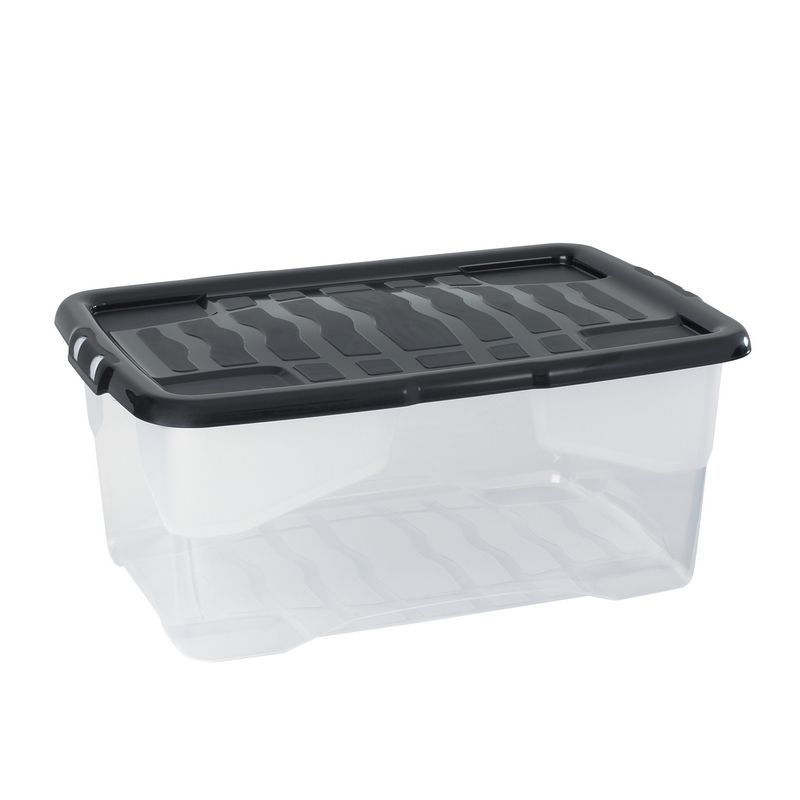 Plastic Storage Box 42 Litres - Clear & Black by Strata