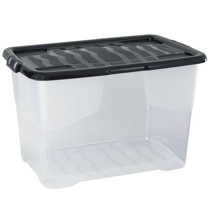 Plastic Storage Box 65 Litres Large - Clear & Black Curve by Strata