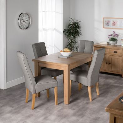 Cotswold Oak Dining Table Set With 4 Grey Milan Chairs