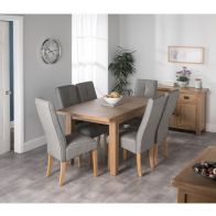 See more information about the Cotswold Oak Dining Table Set With 6 Grey Milan Chairs