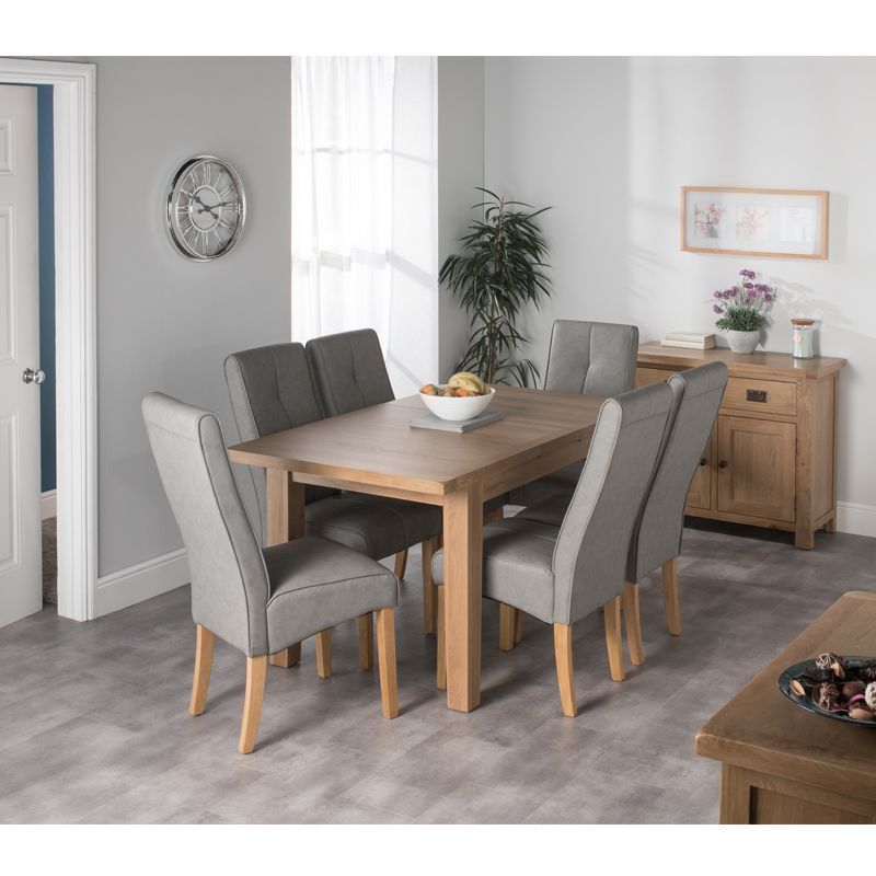 Cotswold Oak Dining Table Set With 6 Grey Milan Chairs
