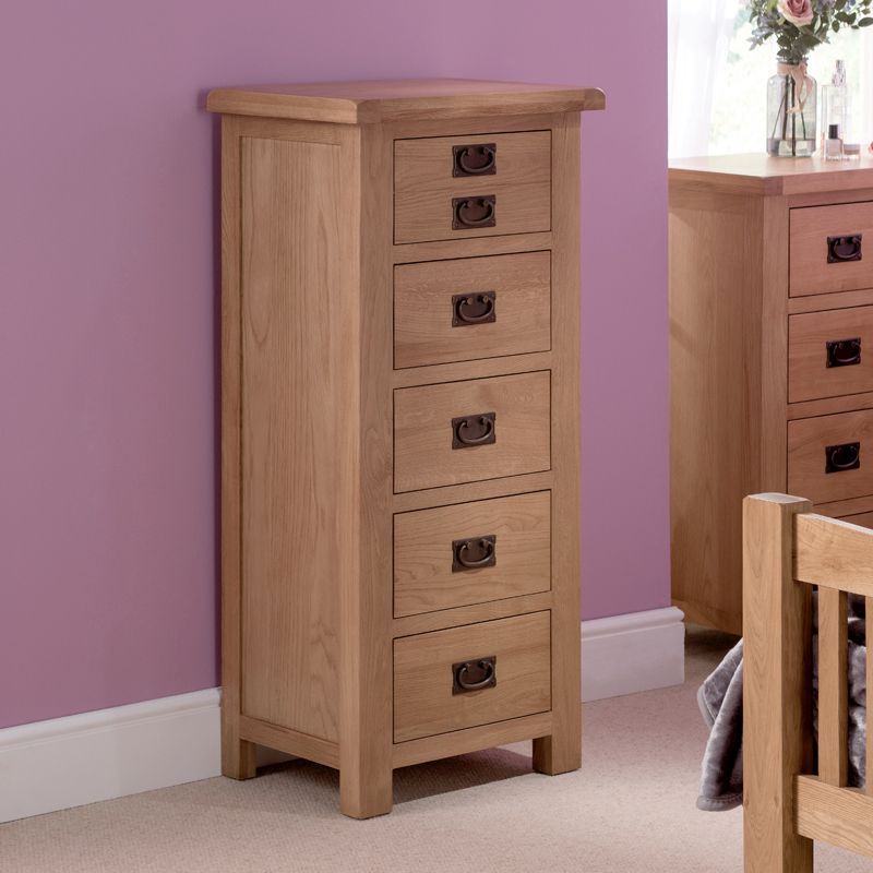 Cotswold Oak Tall Chest of drawers Natural 5 Drawers