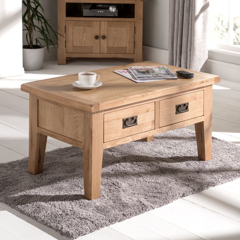 Cotswold Oak Coffee Table Natural 2 Drawers