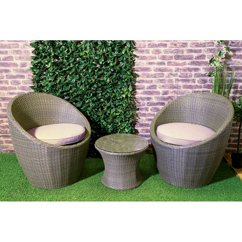 Kingfisher Rattan Effect 3pc Table and 2 Chairs Bistro Egg Set Garden Furniture 