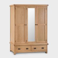 See more information about the Cotswold Wardrobe Oak 3 Door 2 Drawer With Mirror