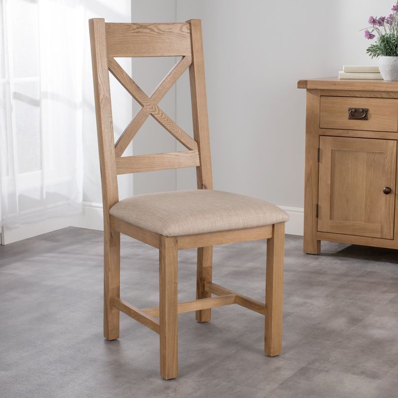 Cotswold Cross Back Dining Chair Oak With Fabric Seat