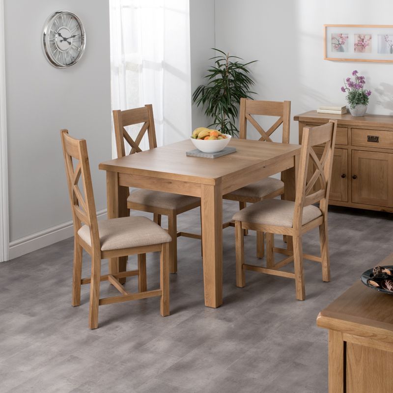 Cotswold Oak Dining Table Set With 4 Cross Back Chairs