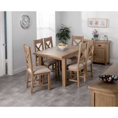Cotswold Oak Medium Dining Table Set With 6 Cross Back Chairs