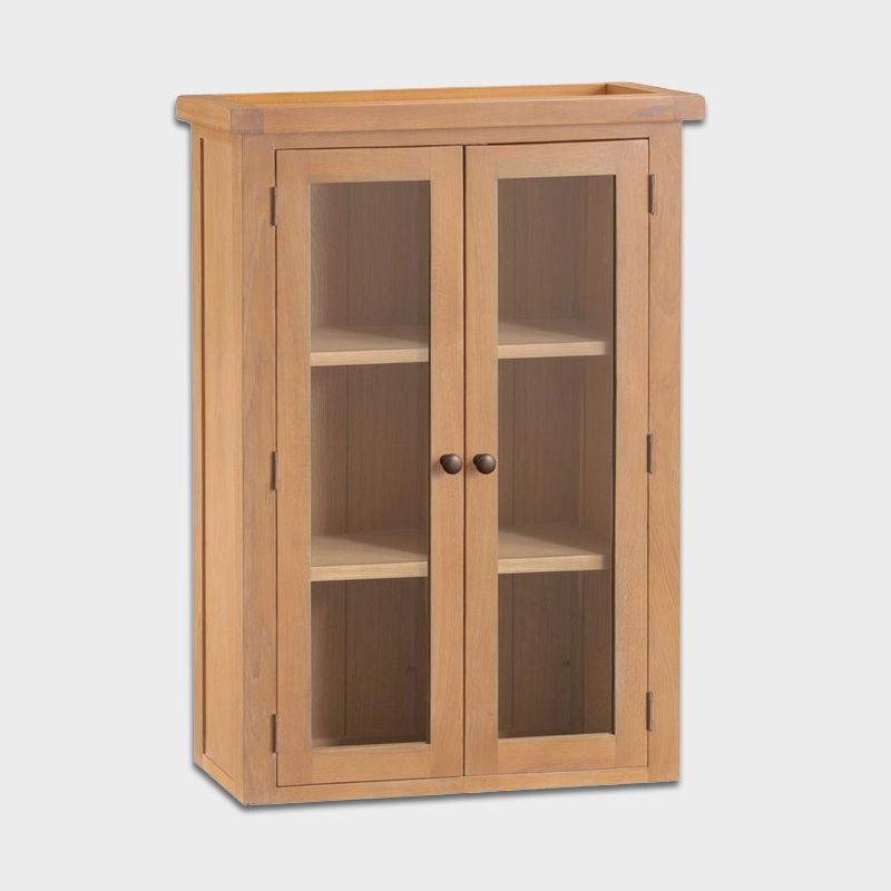 Cotswold Oak Tall Display Cabinet Natural 2 Doors 3 Shelves 2 Drawers
