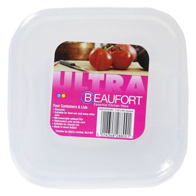 Beaufort Pack of 4 1.25 Litre Square Food Containers