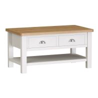 See more information about the Jasmine Coffee Table Oak White 1 Shelf 2 Drawers