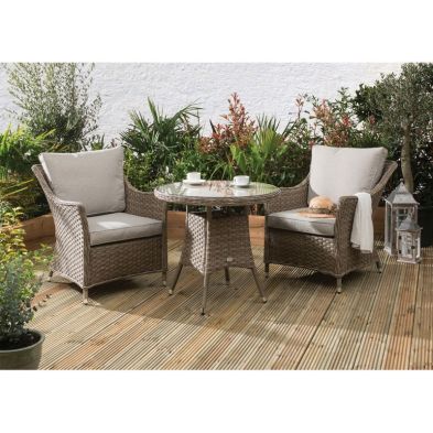 See more information about the Arles Garden Bistro Set by Croft - 2 Seats Aluminium Full Round Weave Rattan Cream