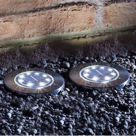 See more information about the Set of 2 Round Solar Lights with Silver Bezel Deck