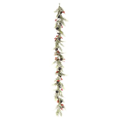 See more information about the Pinecones & Berries Garland Christmas Decoration Green with Frosted Pattern - 150cm 