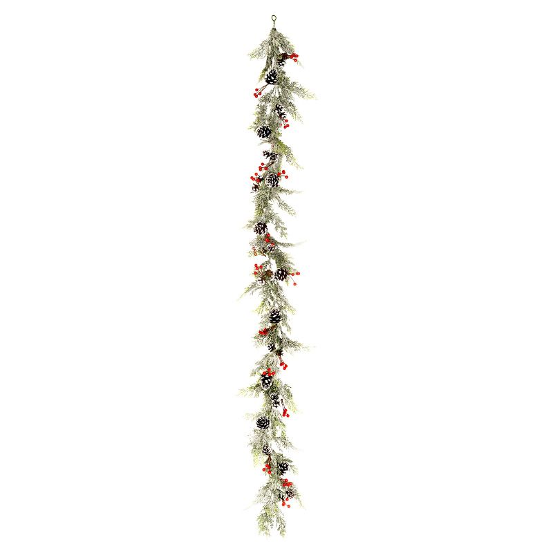 Pinecones & Berries Garland Christmas Decoration Green with Frosted Pattern - 150cm 