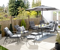 See more information about the Hartwell Garden Patio Dining Set by Croft - 6 Seats Grey Pinstripe Cushions