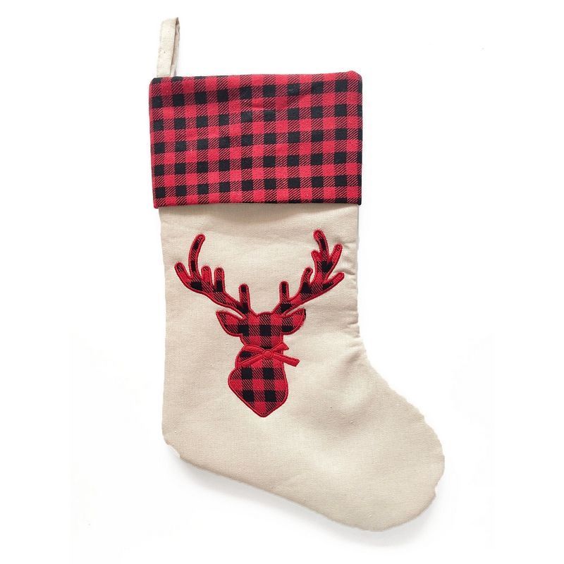 Tartan Reindeer Christmas Stocking 18 Inch - Red Chequered