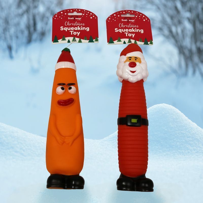 Christmas Squeaking Carrot Character Dog Toy 28cm