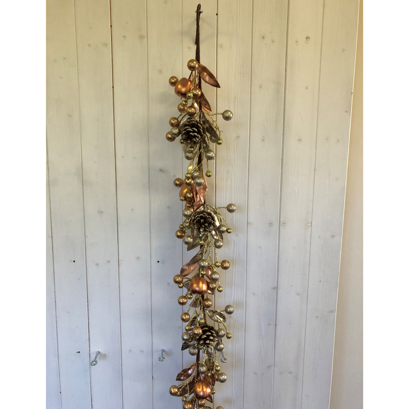 Berries & Twigs Garland Christmas Decoration Gold & Copper with Pinecones & Berries Pattern - 77cm Champagne by Florelle