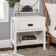 See more information about the Contemporary Bedside Table White 1 Shelf 1 Drawer