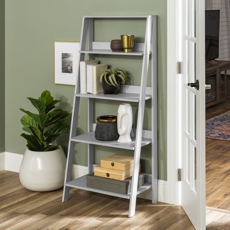 Ladder Tall Bookcase Grey 4 Shelves