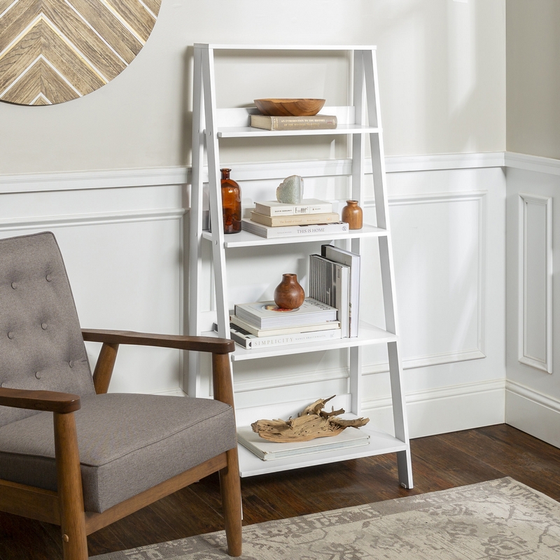 Ladder Tall Bookcase White 4 Shelves
