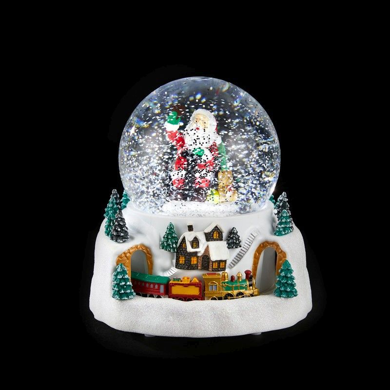 Christmas Snowglobe Decoration with Santa and Train White LED - 18.5