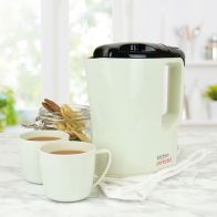 See more information about the Travel Kettle 900ml Cream And Black 1000W - With 2 Mugs