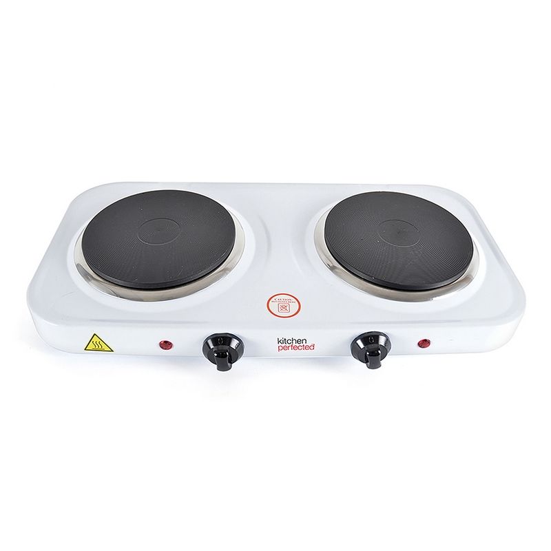 Double Electric Hotplate Cast Iron White - 2000W
