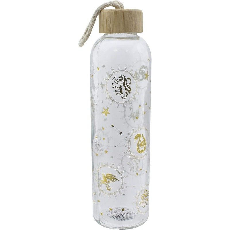Harry Potter Glass Water Bottle with Gold Hogwarts Pattern 500ml