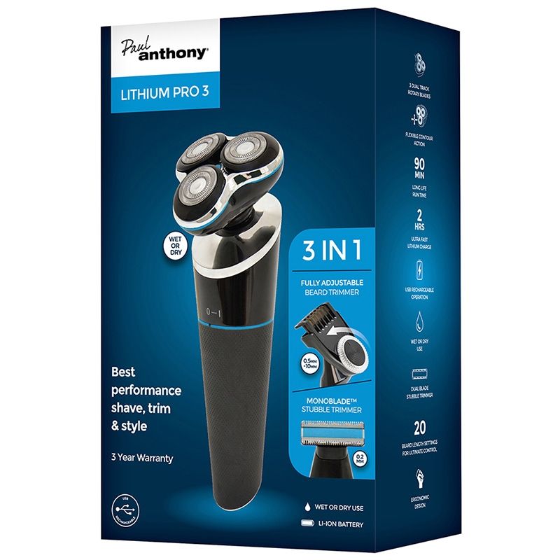 Rotary Shaver And Trimmer Lithium Pro 3 Wet Or Dry - USB Charge
