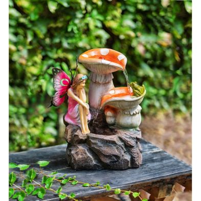 See more information about the Fairy Mushroom 3-Tier Cascading Solar Garden Fountain Water Feature - 41.5cm by Bright Garden