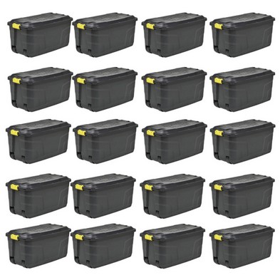 Image of 20 x Plastic Storage Box 145 Litres Extra Large - Black Heavy Duty by Strata