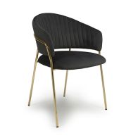 See more information about the Pair of Contemporary Dining Chairs Black Vertical Stitch - Gold Legs