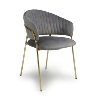 See more information about the Pair of Contemporary Dining Chairs Grey Vertical Stitch - Gold Legs