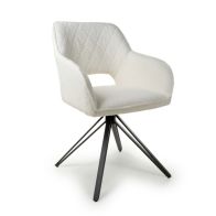 See more information about the Pair of Contemporary Swivel Dining Chairs White Chenille Diamond Stitch