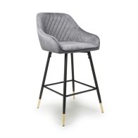 See more information about the Pair of Contemporary Bar Stools Grey Diamond Stitch