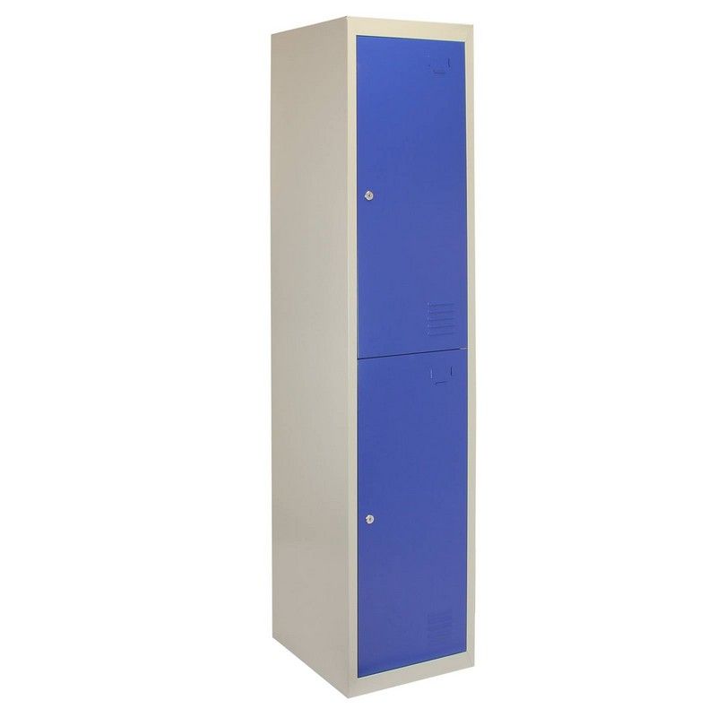 Steel Locker 2 Compartments 180cm - Grey & Blue Flatpack by Raven