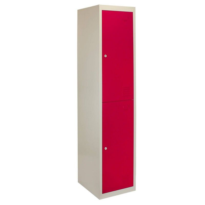 Steel Locker 2 Compartments 180cm - Grey & Red Flatpack by Raven