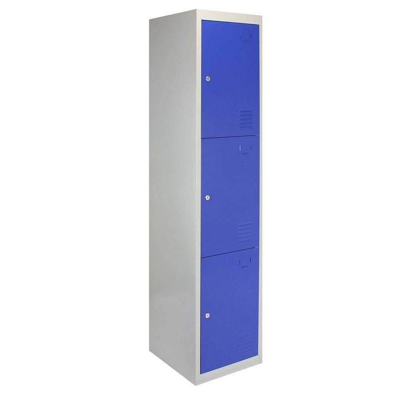 Steel Locker 3 Compartments 180cm - Grey & Blue Flatpack by Raven