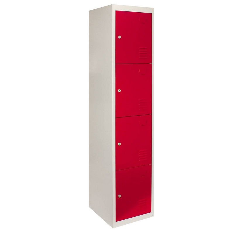 Steel Locker 4 Compartments 180cm - Grey & Red Storage by Raven