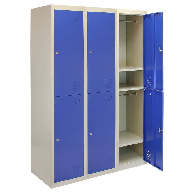 Steel Lockers 6 Compartments 180cm - Grey & Blue Set Of Three Flatpack by Raven