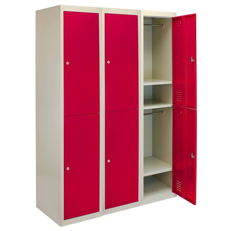 Steel Lockers 6 Compartments 180cm - Grey & Red Set Of Three Flatpack by Raven