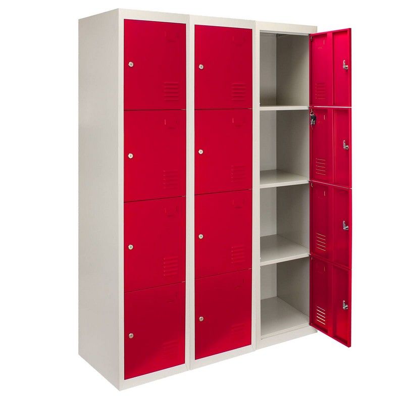 Steel Lockers 12 Compartments 180cm - Grey & Red Set Of Three by Raven