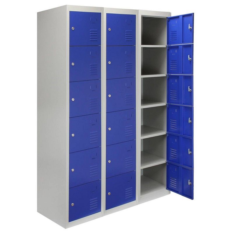 Steel Lockers 18 Compartments 180cm - Grey & Blue Set Of Three Flatpack by Raven
