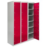 See more information about the Steel Lockers 18 Compartments 180cm - Grey & Red Set Of Three Flatpack by Raven