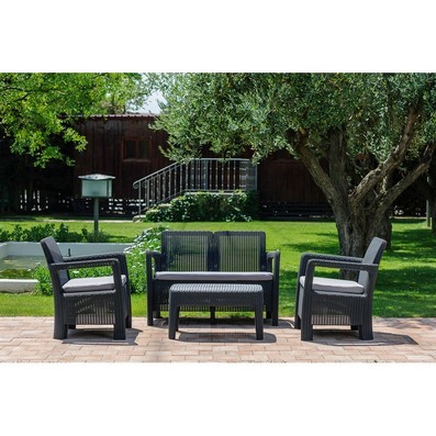 See more information about the Tarifa Garden Patio Dining Set by Keter - 4 Seats Grey Cushions